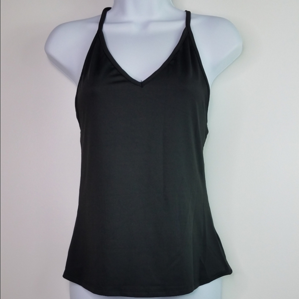 Black Lace Tank Top With Removable Racerback Camisole - Picture 13 of 16